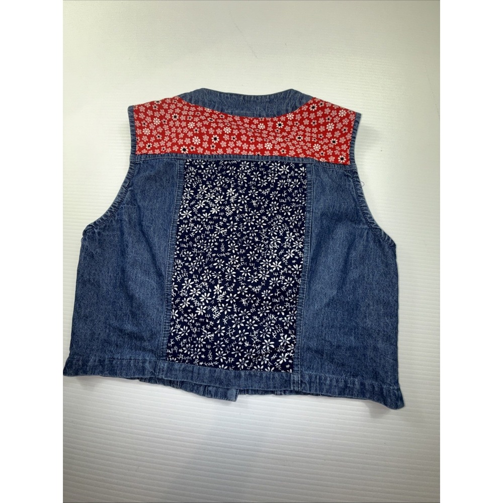 Vintage 1990s Stonebridge blue & red cropped patchwork denim vest Skirt Set PS - Picture 8 of 10